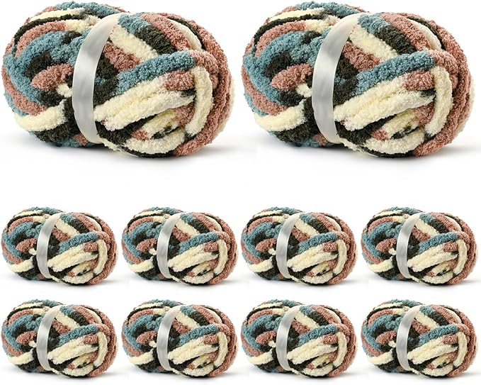 10 Pack Jumbo Chunky Yarn for Hand Knitting, Fluffy Variegated Chunky Chenille Yarn for Crocheting, 240yds/70.5oz Super Bulky Soft Crochet Baby Blanket Yarn(Apricpot Green)