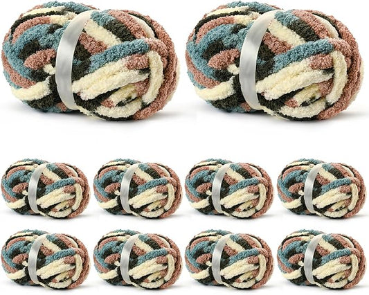 10 Pack Jumbo Chunky Yarn for Hand Knitting, Fluffy Variegated Chunky Chenille Yarn for Crocheting, 240yds/70.5oz Super Bulky Soft Crochet Baby Blanket Yarn(Apricpot Green)