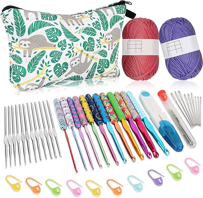 Coopay 24 Sizes Crochet Hooks with Crocheting Yarn Accessories, 2mm(B)-8mm(L) Warm Crochet Hooks Steel Crochet Hook Set, Smooth Crocheting Kit with Complete Knitting & Crochet Supplies