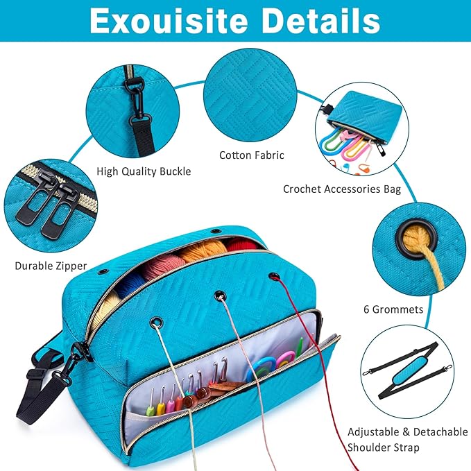 IBFUN Crochet Yarn Knitting Bag 2 Pcs Yarn Storage Organizer Crocheting Bags for Beginners with Shoulder Strap for Knit Accessories Needles Hooks