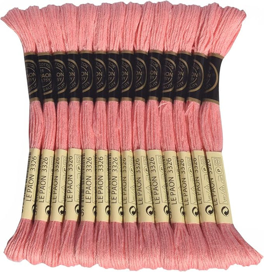 LE PAON Embroidery Floss, 14-Pack Six Strands 100% Long Staple Cotton Embroidery Thread, 8.7-Yard，Color Number：3326, Light Rose