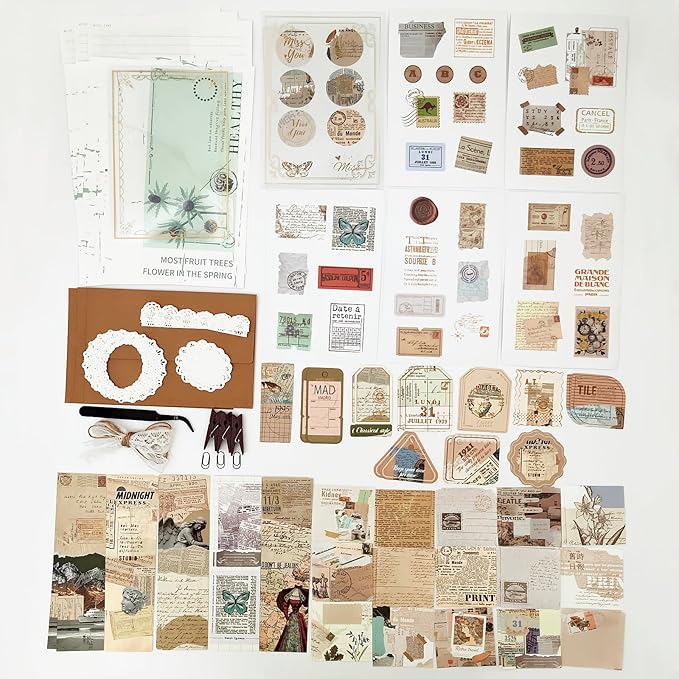Esweny 251PCS Vintage Scrapbook Supplies Pack, Scrapbooking Paper and Stickers Ephemera Bundle Junk Journal Kit for Art Aesthetic Journaling Collage Decoupage Craft (Old Times Daily)