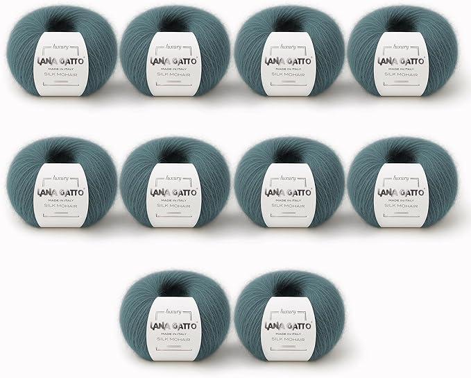Silk Mohair Luxury Yarns, Premium and Soft Blend for Knitting, Made in Italy (Green - 30486, 10)