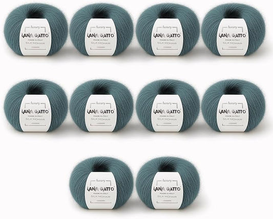 Silk Mohair Luxury Yarns, Premium and Soft Blend for Knitting, Made in Italy (Green - 30486, 10)