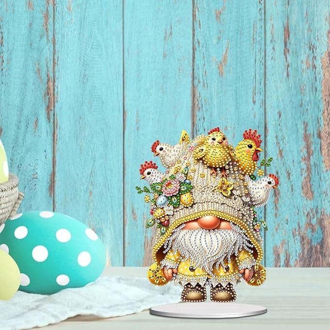 DIY Dot Diamond Desktop Easter Creative Ornaments Diamond Art Painting by Number Embroidery Arts and Crafts Easter for Home Office Garden Decoration (Single Side Dot Diamond)-22-Chicken Goblin