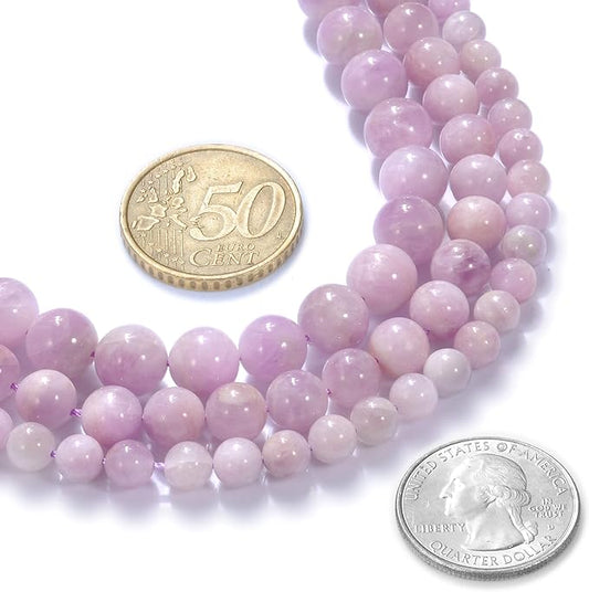 8mm Natural Kunzite Gemstone Round Loose Beads Crystal Stone Bracelet Necklace Accessories Crafts for Jewelry Making DIY,1 Strand 15"
