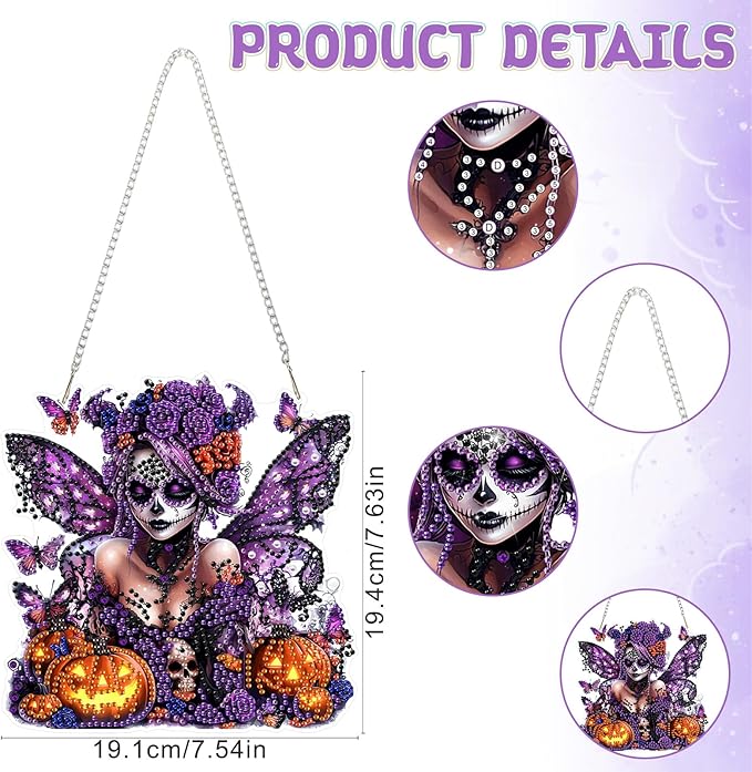 RICUVED Diamond Art Hanging Kit for Adult, Halloween Special Shaped Crystal Gem Craft Diamond Painting Pendant Kits for Adults Beginners, DIY Pumpkin Hanging Art Ornament Kit for Home Garden