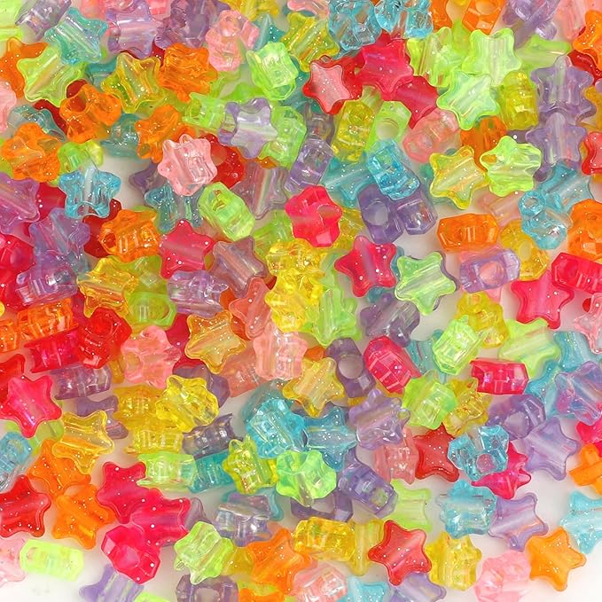 anpiwshjo 1100 pcs sparkle-star plastic barrel shaped pony beads for jewelry making, bracelets, hair beads, crafts