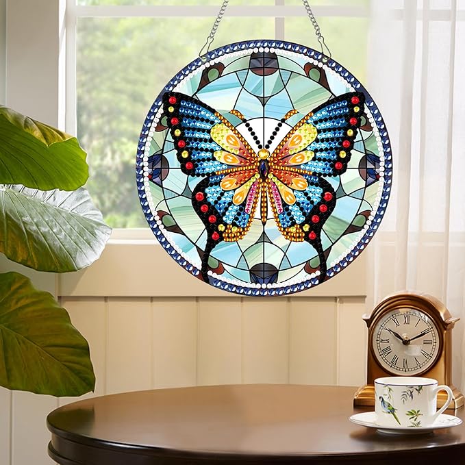 AiYuanzsh Animal Butterfly Diamond Painting Hanging Pendant Kit Special Shaped Diamond Dots Art Acrylic Ornaments Diamond Painting Pendant for Adult Kid Home Wall Window Decor Gift