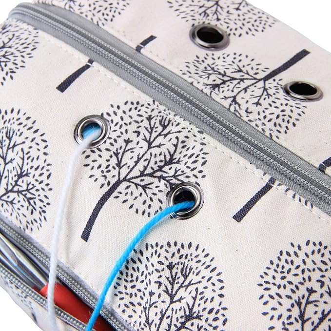 LUXJA Yarn Storage Bag, Carrying Knitting Bag for Yarn Skeins, Crochet Hooks, Knitting Needles (up to 10 Inches) and Other Small Accessories (Large, Trees)