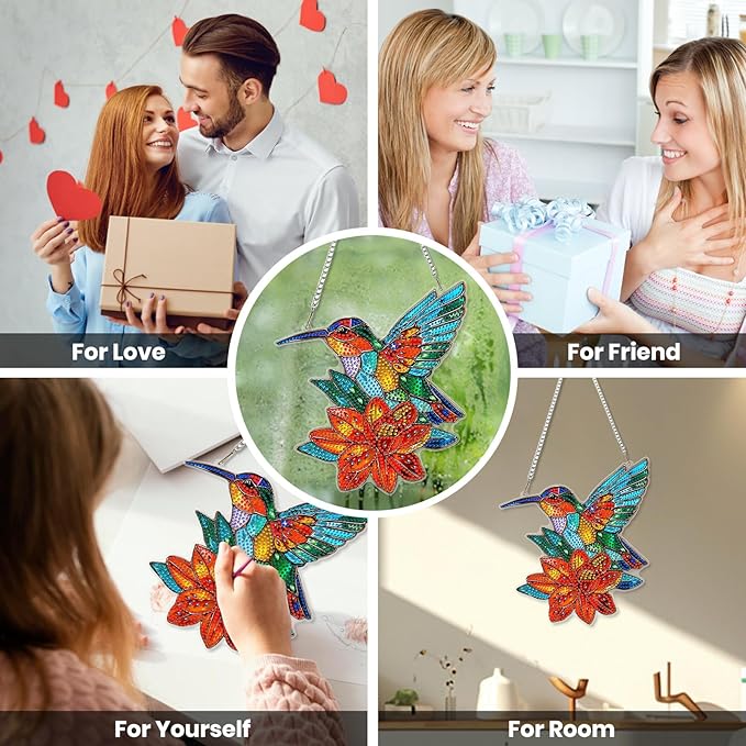 EOBROMD Diamond Hanging Art Kits for Adults Flower, Bird Diamond Art Painting Suncatcher, DIY Special Shaped Rhinestone Kits for Adults, Window Pendants Home Garden Wall Hanging Ornament