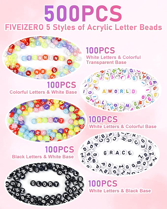 FIVEIZERO 500PCS Letter U Beads, 4x7mm Colored Round Acrylic Alphabet Beads for Friendship Bracelet Making and DIY Crafts