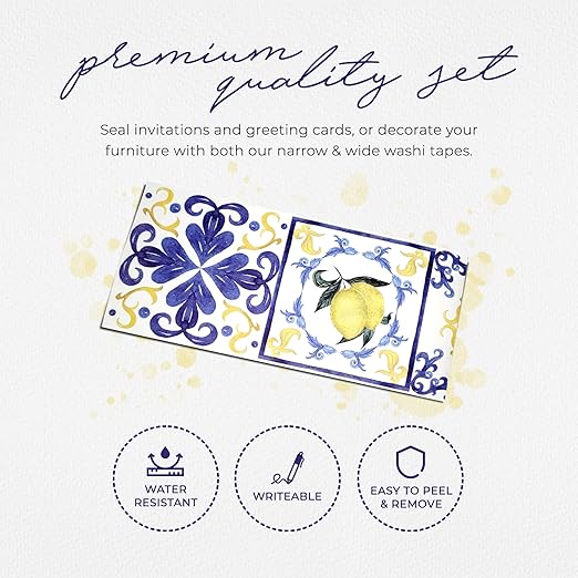 Serenity Fair Tile Pattern Washi Tape. Mediterranean Portuguese Italian Tiles Pattern Washi Tape, Extra Wide 4 inches / 10 cm Repositionable Sticker Tape Roll