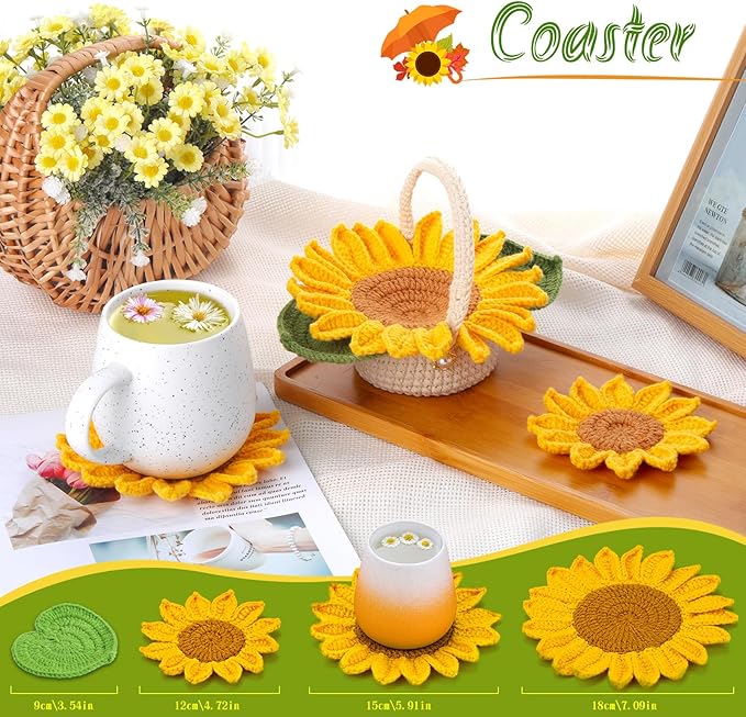 Yizzvb Crochet Kit for Beginners, 5 Pcs Coasters Plant Pot Crochet Start Kit for Adults, Complete Knitting Crochet Supplies with Step-by-Step Instruction, Crochet Hooks, Yarn for DIY Craft Supplies