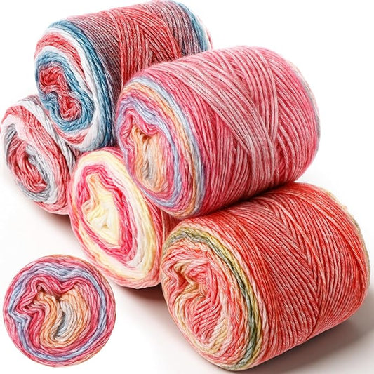 Timgle 5 Rolls Ombre Cake Yarn for Crocheting & Knitting, 3.5oz/100g 328yds Multicolor Self Striping Gradient Yarn, Soft 60% Cotton 30% Acrylic 10% Wool for Scarves Shawls Blankets Garments(Pink)