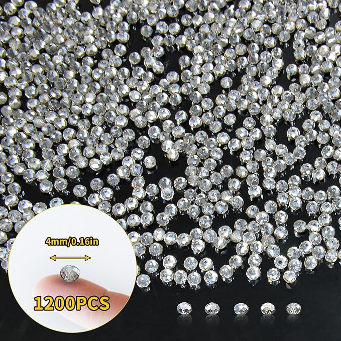 laopottbeads 1200pcs 4mm crystal glass beads for jewelry making beads for bracelets necklace pendants making supplies(gray)
