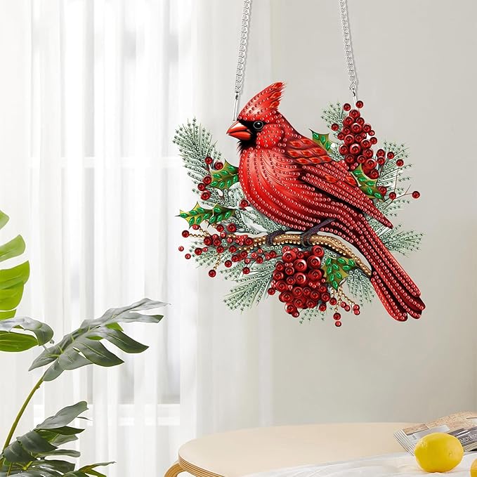 Reofrey Hanging Diamond Art Kits for Adults– 8x8Inch Birds Hanging Ornament Acrylic Board Double Sided Pattern Crystal Diamond Art Suncatcher Pendant, for Wall Home Window Decoration Handmade Gift