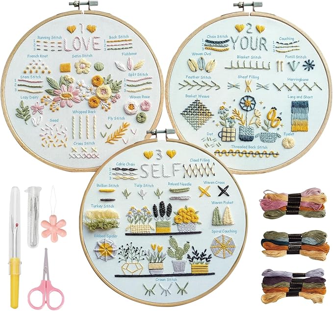 Samesuit Embroidery kit,Embroidery kit for Beginners with Step by Step Learn 37 Different Stitches from Instruction & Video,Beginner Embroidery kit for Adults,Stitches Kit