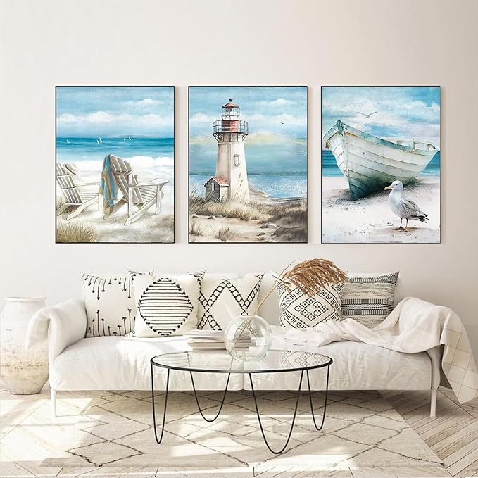 cupmod 6 Packs Beach Paint by Numbers Kit for Adults,Sea Side DIY Acrylic Oil Painting Numbers Kits on Canvas,Watercolor Adults Paint by Numbers Kits for Home Decor 9.8x13.8inch
