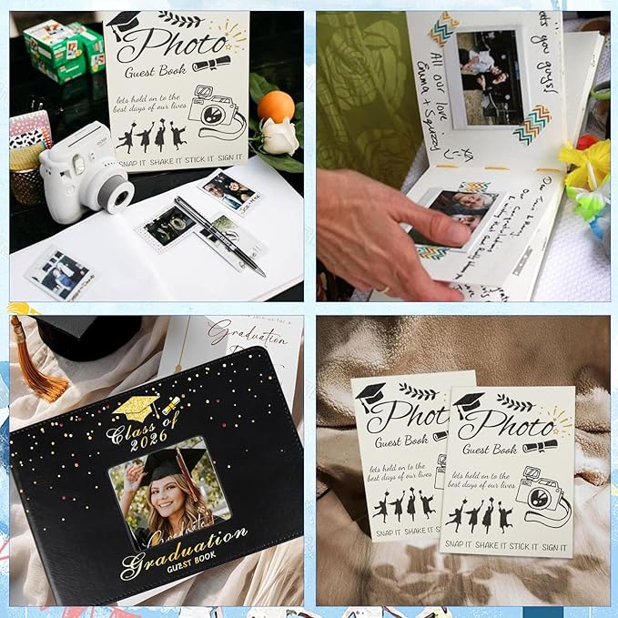 LUYI 8 Pcs Graduation Guest Book 2026, Graduation Decorations Party Favors Photo Guest Book Sign with Pen Stickers Washi Tape in Book Signature Memory Scrapbook for College Gift