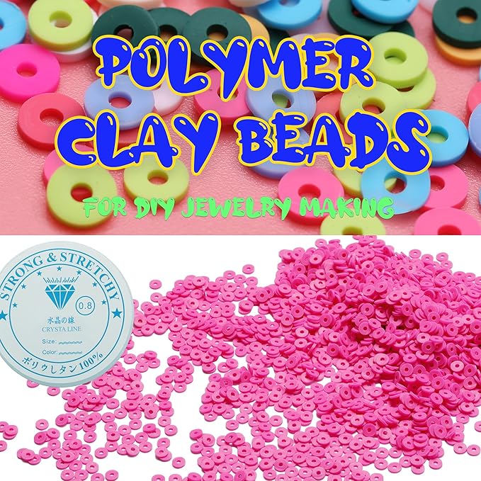 4000 Pcs Clay Beads for Bracelets Making, Polymer Spacer Flat DIY for Jewelry Necklace Earring Making Kit, Preppy Aesthetic Heishi Heshie Thin Disk Beads Assortments Set 4 6 8MM (PK-2-03, 6MM)