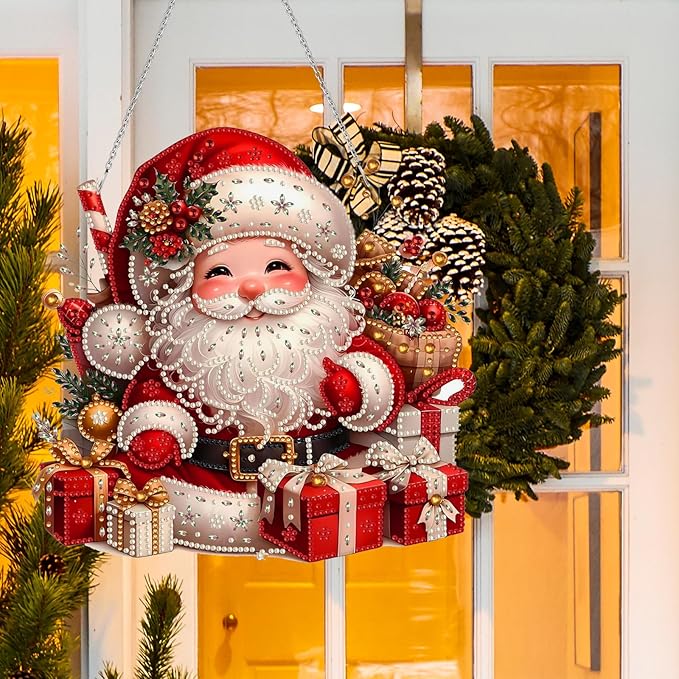 Christmas Diamond Art Hanging Kits for Adults,Double Sided Special Shaped Christmas Santa DIY Acrylic Diamonds Art Painting Window Pendant Home Garden Wall Hanging Kits Hanging Ornament