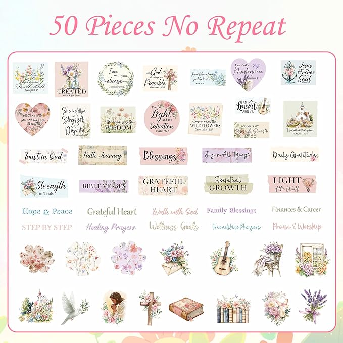 Prayer Board Stickers Supplies - 162 Pcs Prayer Board Kit with Pins Envelope Bible Verse Quotes Cards, Flower Motivational Scrapbook Stickers, Bible Study Supplies for Women (Not Cork Board)