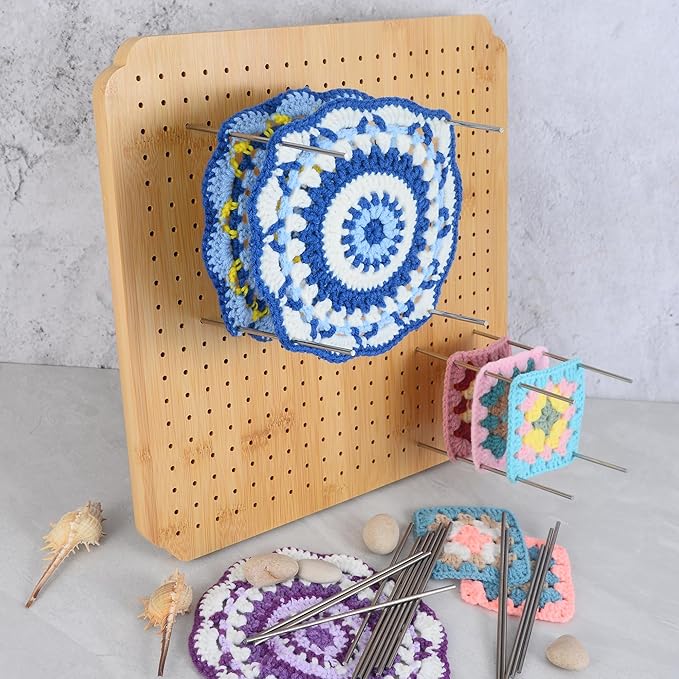 13" Crochet Blocking Board with 15 Pegs/Pins,Granny Square Blocking Board,Blocking Boards for Crochet Projects,Wooden Crocheting Accessories Gifts for Crocheters.