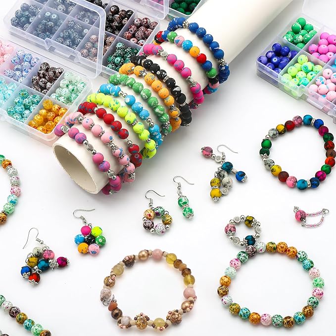 200pcs 8mm Crystal Beads for Jewelry Making Adults, 10 Colors Bracelet Beads Gypsy Polka Dot Round Glass Beads for DIY Bracelets Earrings Necklaces Crafts