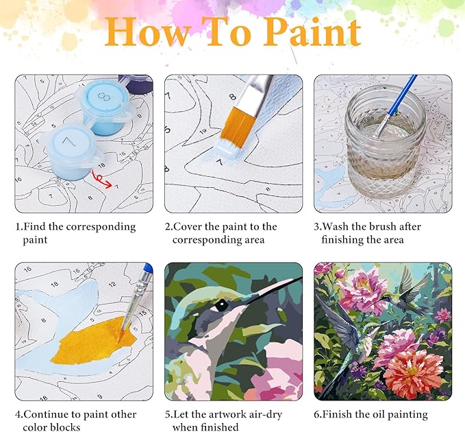 Okarina Paint by Numbers Kit for Adults Beginner Hummingbird, Flower Adult Paint by Number Kits on Canvas, Bird DIY Acrylic Oil Painting by Numbers for Adults, Perfect for Home Wall Decor 16X16 Inch