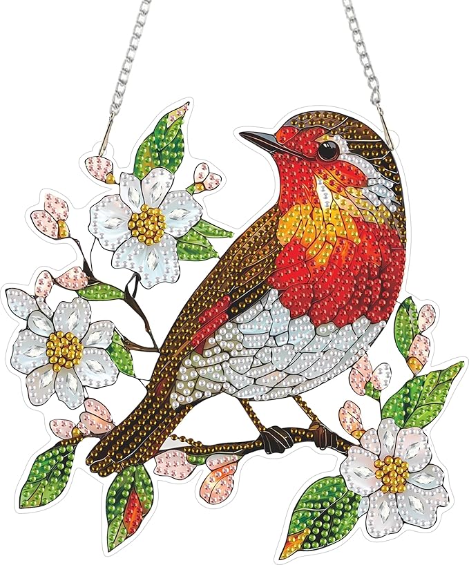 ZeeLionArt Hanging Diamonds Art kit for Adult,Bird Pendant Diamonds Painting Art Kit,7.6x7.6inch Acrylic Diamonds Painting Board Kit Ornament, Special Crystal Diamond Hanging Ornament