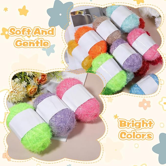 15 Skeins Scrubby Yarns for Dishcloths, Polyester Craft Yarn Assortment for Crocheting & Knitting, 1500 Yards Total, Multi-Color Dishwashing Scrubber Yarn for DIY Projects