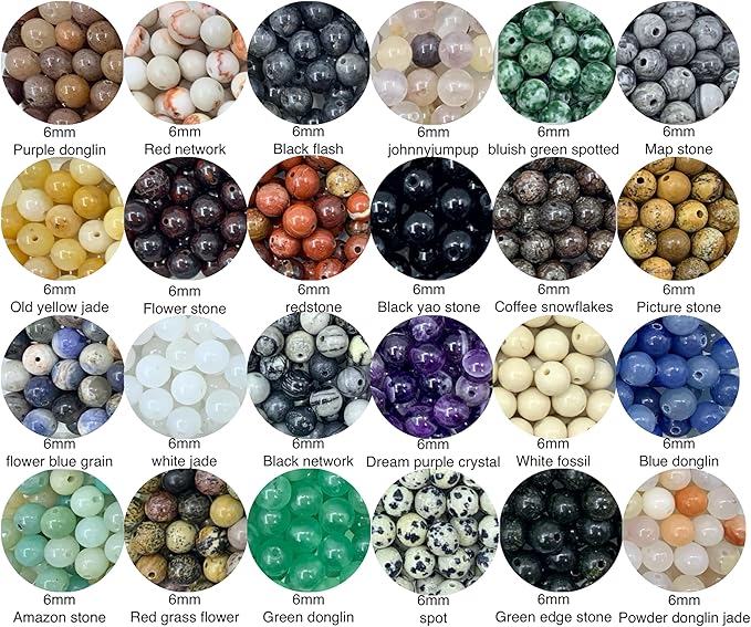960pcs 6mm Natural Round Stone Beads,Multiolor Crystal Energy Stone,Loose Gemstone Accessories Hole Size 1mm,DIY Smooth Beads Necklace Bracelet for Jewelry Making (6mm 24Color 01 Material-A)