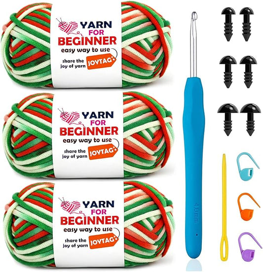 3 Pack Rainbow Beginner Crochet Yarn for Crocheting and Knitting Multicolor Cotton Crochet Yarn for Beginners(Christmas Tone)