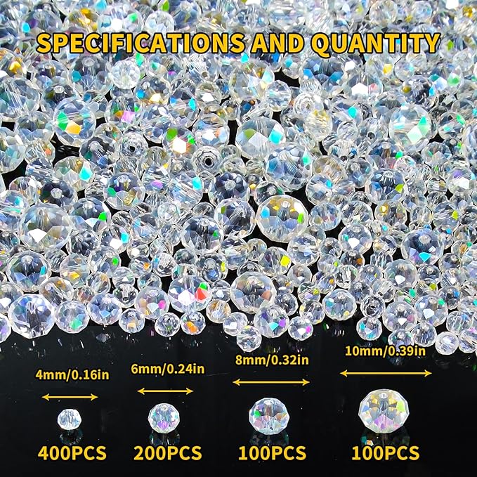 laopottbeads 800pcs 4/6/8/10mm crystal glass beads for jewelry making beads for bracelets necklace pendants making supplies(white ab color)