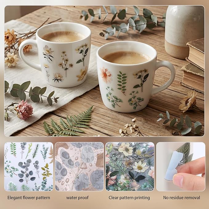 85 Pieces Natural Scrapbooking Stickers, Self-Adhesive Daisy Camellia Stickers Flower Sticker for Scrapbooking Supplies Planners Journal