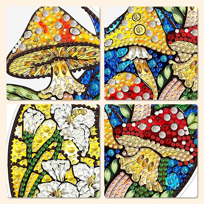 MXJSUA Moon Flower Mushroom Diamond Painting Art Window Suncatchers, Diamond Art Kits for Adults Hanging Ornaments with Chain, 5D Special Shape Crystal Diamond Pendant Accessories for Decor Gift