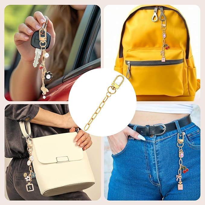 Hzopcw 20pcs Gold Keychain Making Kit, Key Ring Swivel Snap Hook Chains, Extender Keychain Bag Charm Kits for DIY Crafts Jewelry Making Handbag Purses