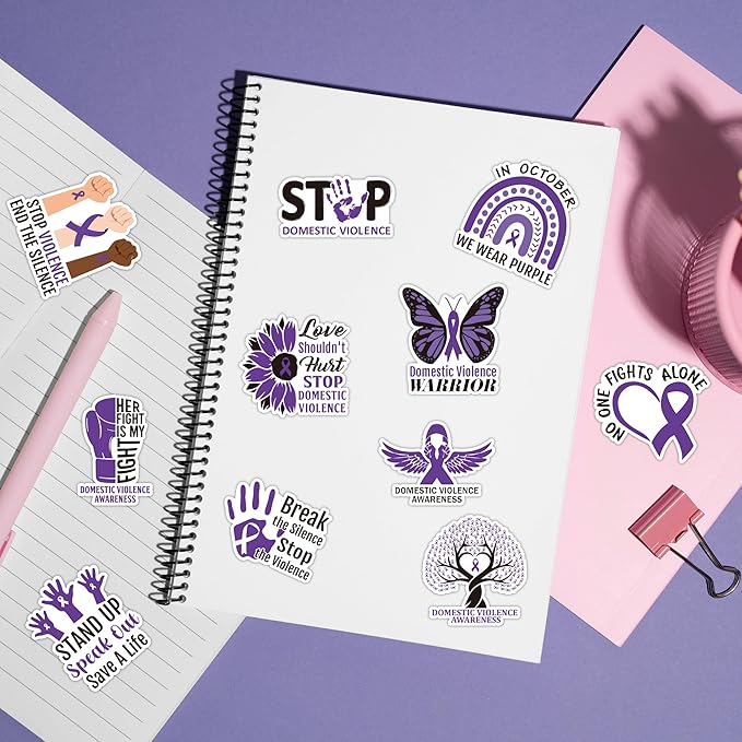 beyumi domestic violence awareness stickers - 1000pcs domestic violence awareness stickers in 2 rolls waterproof vinyl purple ribbon hope faith decals laptop bottle notebook luggage decor adults teens