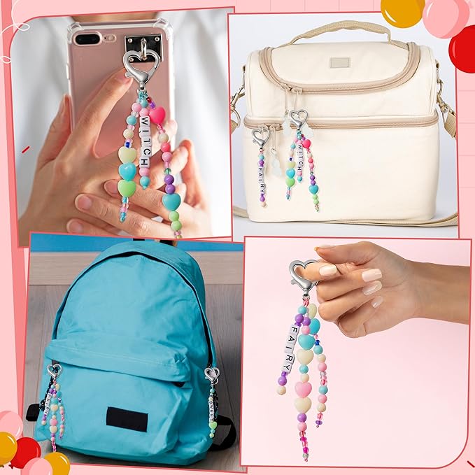 WATINC DIY Heart Keychain Making Craft Kits,Beads for Jewelry Making Set Supplies with Adjustable Letter Transparent Beads, Bag Charm Bracelets Key Ring Accessories Festival Party Favor (592Pcs)