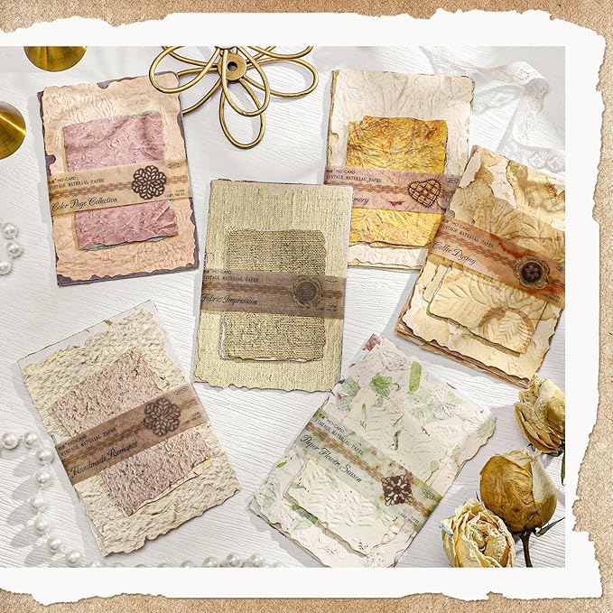 168 Pcs Textured Vintage Scrapbook Paper, 6 Themes Scrapbook Journaling Supplies, Embossed Designs Scrapbooking Kit Decorative Paper for Junk Journals, Card Making, Collage Art, Retro Crafts