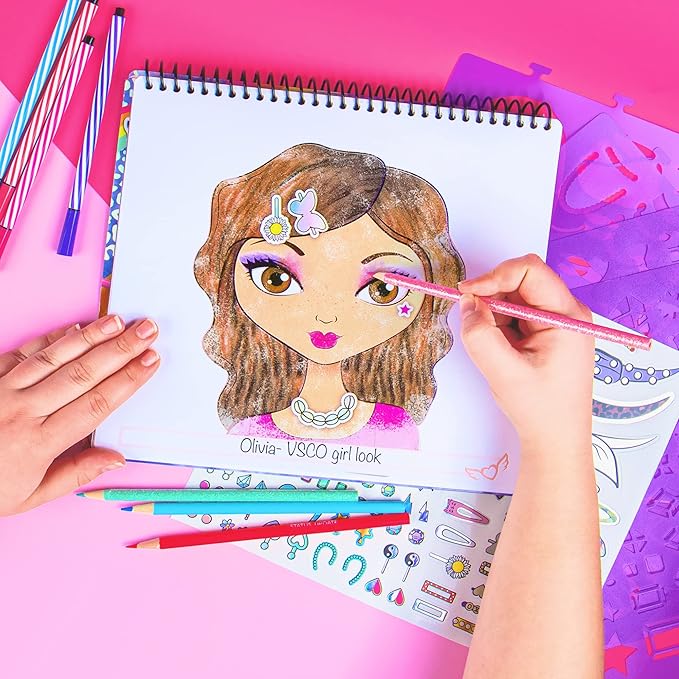 Fashion Angels Make-up & Hair Design Sketch Portfolio (11452) Sketchbook for Beginners, Sketchbook with Stencils and Stickers for Ages 6 and Up