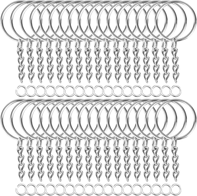 Paxcoo 50Pcs Keychains with Chain and 50 Pcs Jump Rings, Keychain Rings Kit Findings Bulk for Keychain Making Supplie DIY Crafts