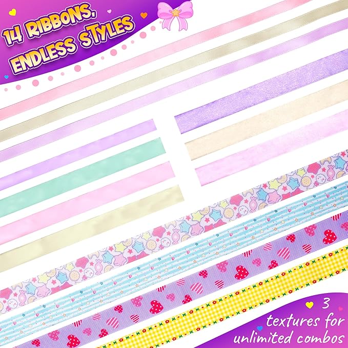 Kiditos Sparkling Ribbon Bow Creator Kit for Girls – DIY Headband & Jewelry Making Set, Arts and Crafts Toys for Kids Ages 5+, Make Your Own Hair Bows, Creative Gift for Girls