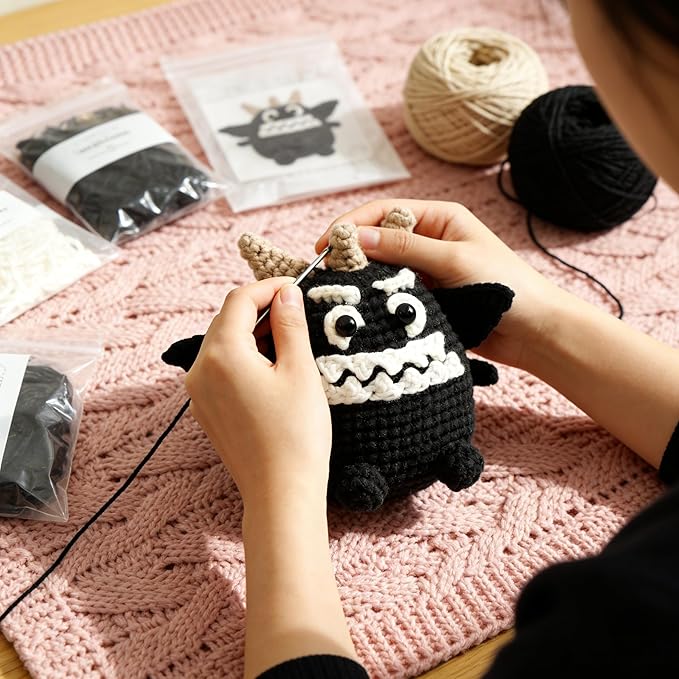 WINDSIUUU Monster Crochet Kit for Beginners Adults Gift Set to Make Gulpie- Easy DIY Starter Set Crochet Animal Knitting Kit, Easy to Learn Craft Monster Gift for Girls Boys with Instructions & Video