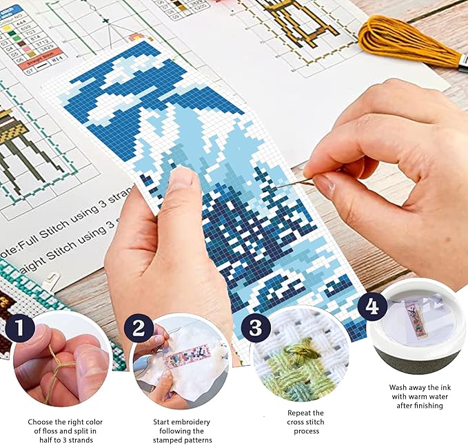 FREEBLOSS 6pcs Cross Stitch Bookmark Kit for Adult Beginners Stamped Tarot Pattern Cross Stitch Kits Embroidery Bookmarks Craft Kit with Instructions for Gift 11CT 8"x2.4"