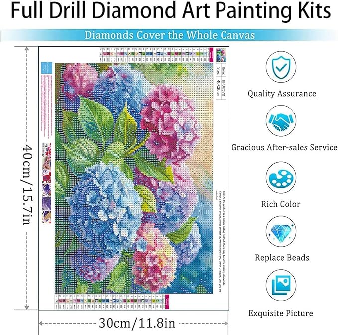 EIBEILI Diamond Painting Kits for Adults, Hydrangea Flowers 5D Diamond Art Kits for Beginner DIY Full Drill Diamond Dots Crystal Craft Kits for Home Wall Decor Gifts 12x16 Inch