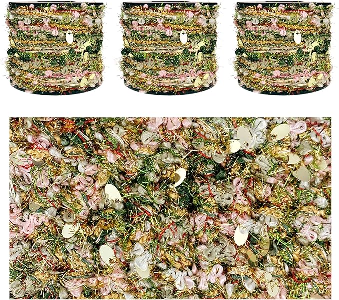 Artisanal Yarn Collection Multifiber Fancy Yarn with Sequins for Knitting Crocheting Crafts DIY, Set of 3 Rolls (Christmas Green & Gold)
