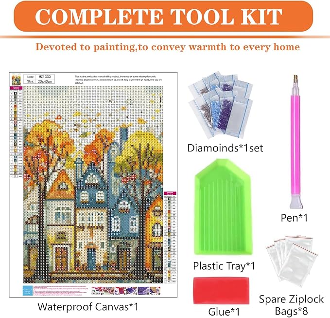 igoodom Color House Diamond Art Kits for Adults, Street House Diamond Painting Kit, Full Drill Round Diamond Art Kits, DIY Gem Art and Crafts for Home Wall Decor Gift 12x16inch