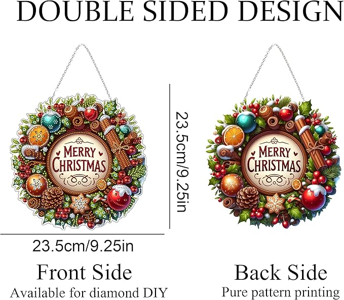 JJFox DIY Acrylic Diamond Art Painting Wreath Kits Special Shaped Rhinestone Diamond Art Window Pendants Home Garden Wall Hanging Kits Hanging Ornament (Merry Christmas)